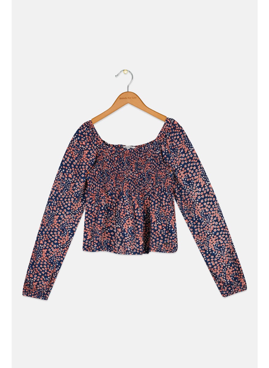Pepe Jeans Kids Girl Allover Print Blouse, Navy  - Image 1