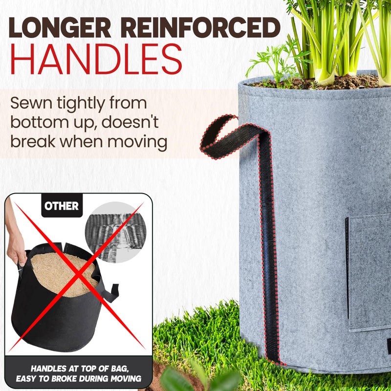 PAMAZY [Upgraded] 4Pcs 15-Gallon Potato Grow Bags with Unique Harvest Window, Visible Window, Garden Planting Bag with Reinforced Handle, Nonwoven Fabric Pots for Tomato, Potato Growing Container - Grey - Image 3