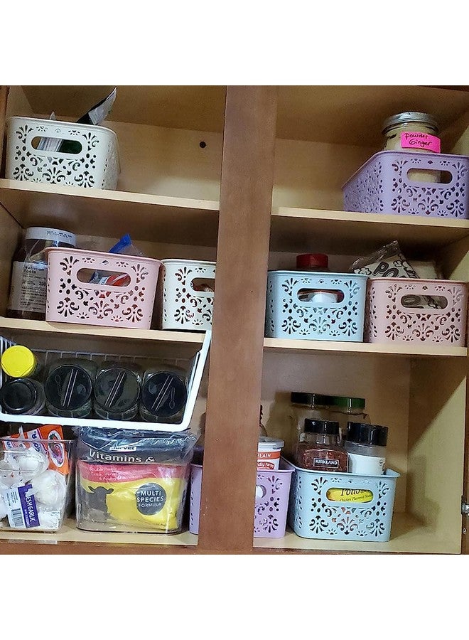 Frcctre 8 Pack Plastic Storage Baskets With Handle, Portable Hollow Desktop Storage Baskets, Stackable Organize Bins For Home, Bathroom, Classrooms, Office, School, Flower Pattern - Image 5