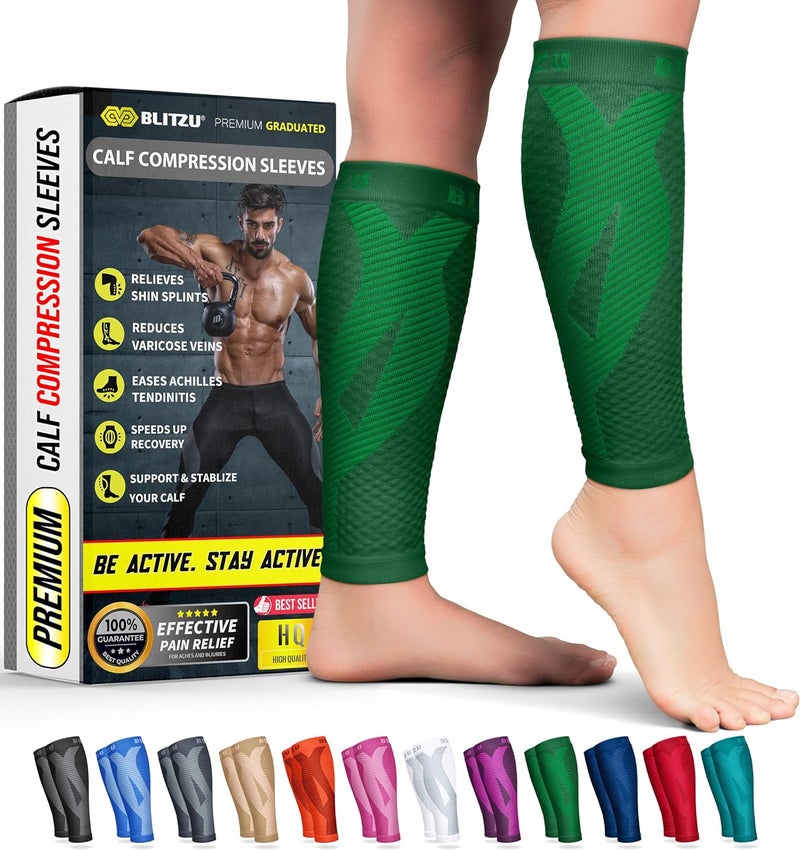 BLITZU Calf Sleeves (1 Pair) Power+ Compression Men and Women Performance Leg Guards. True Graduated Compression. Improves Circulation, Aids Muscle Recovery - Image 1
