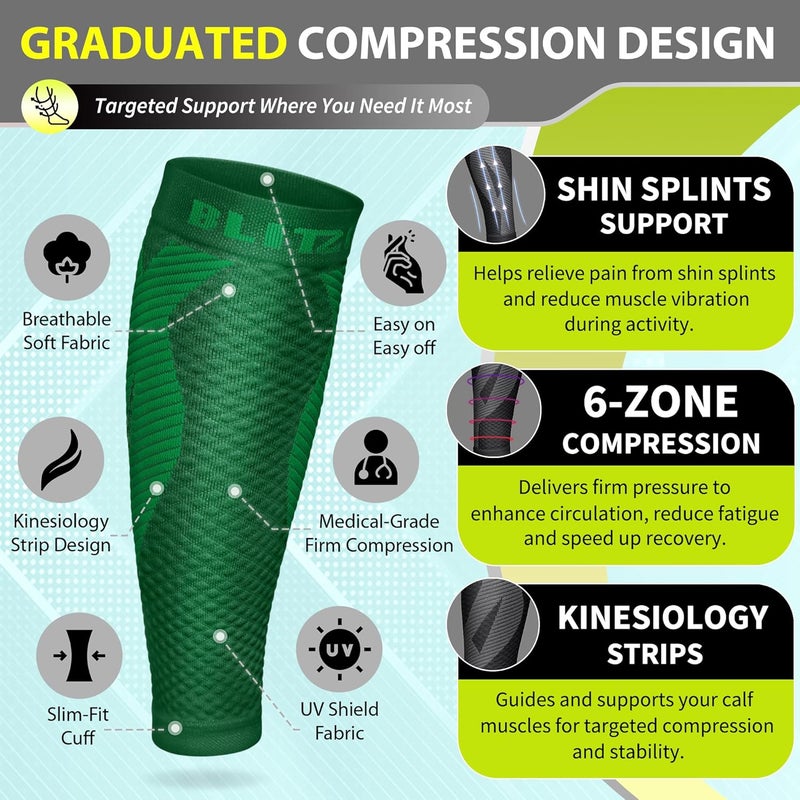 BLITZU Calf Sleeves (1 Pair) Power+ Compression Men and Women Performance Leg Guards. True Graduated Compression. Improves Circulation, Aids Muscle Recovery - Image 3