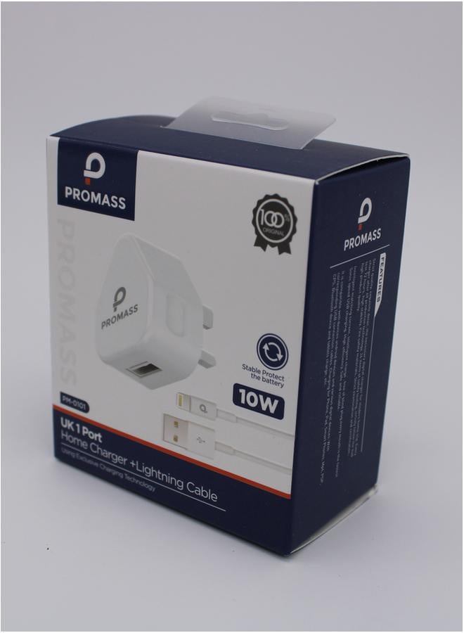 PROMASS UK 1 Port Home Charger and Lightning Cable 10 Watt - Image 2