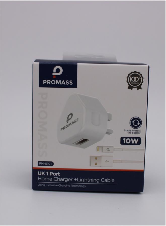 PROMASS UK 1 Port Home Charger and Lightning Cable 10 Watt - Image 1