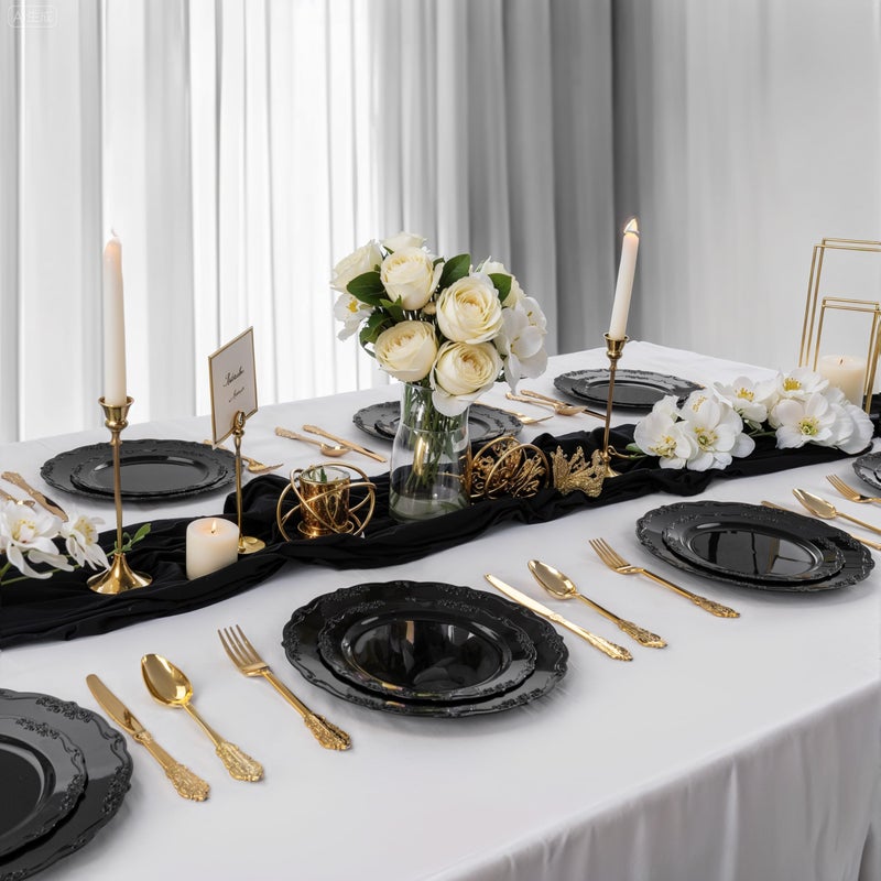 DaYammi 60PCS Black Plastic Plates, Heavy Duty Black Disposable Plates Premium 7.5 inch Dessert Cake Salad Appetizer Plate Hard Plastic Plate Disposable for Party Wedding - Image 4
