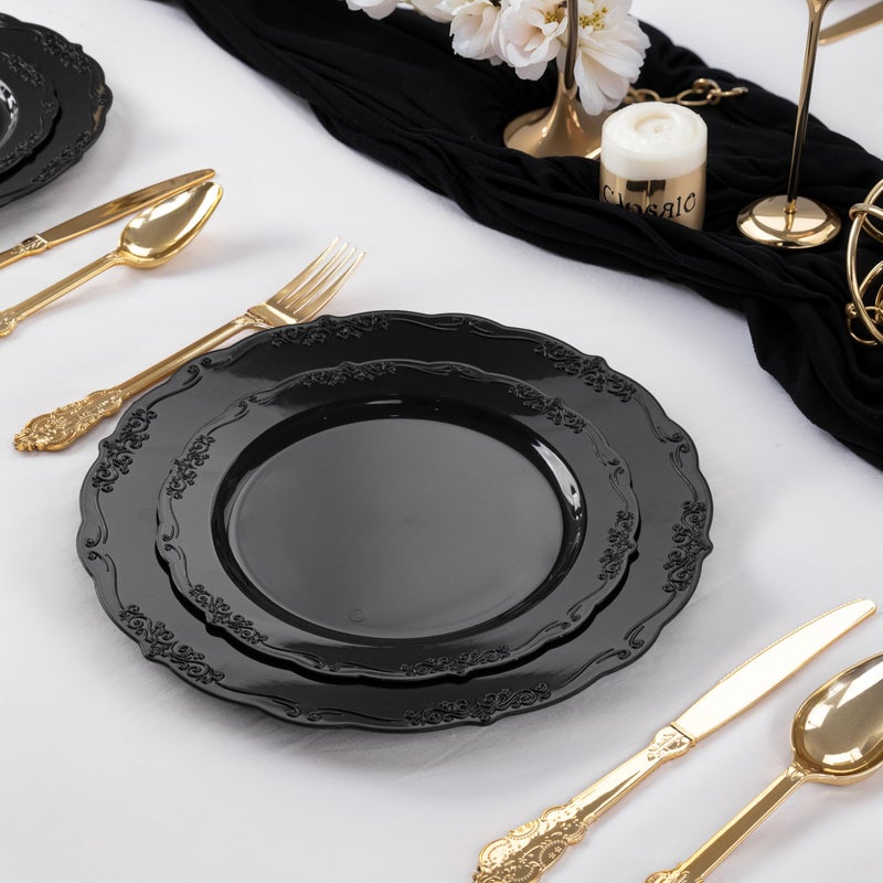 DaYammi 60PCS Black Plastic Plates, Heavy Duty Black Disposable Plates Premium 7.5 inch Dessert Cake Salad Appetizer Plate Hard Plastic Plate Disposable for Party Wedding - Image 2