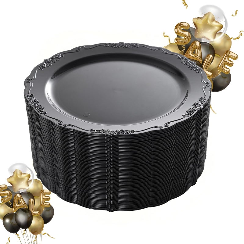 DaYammi 60PCS Black Plastic Plates, Heavy Duty Black Disposable Plates Premium 7.5 inch Dessert Cake Salad Appetizer Plate Hard Plastic Plate Disposable for Party Wedding - Image 1
