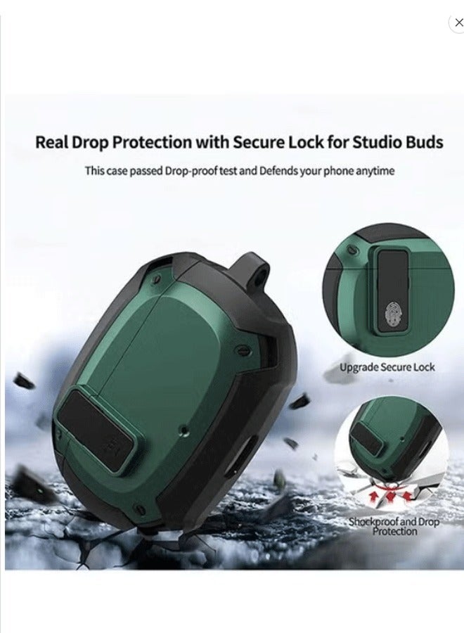 Beats Studio Buds Case, Secure Lock Hard Shell Protective Skin Cover Shockproof Case, with Carabiner Support Wireless Charge - Image 3
