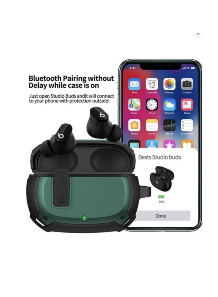 Beats Studio Buds Case, Secure Lock Hard Shell Protective Skin Cover Shockproof Case, with Carabiner Support Wireless Charge - Image 2