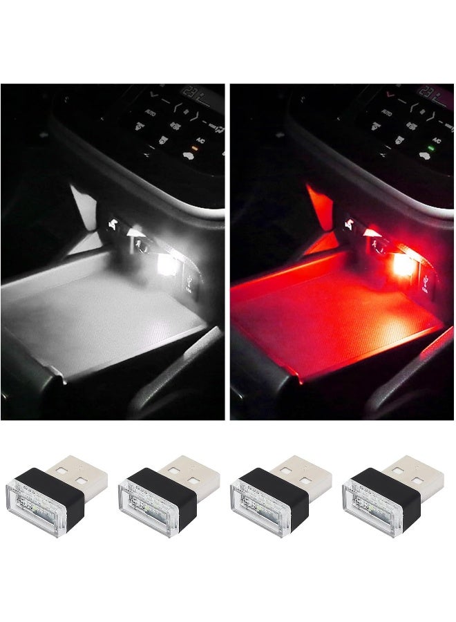 Augeny أوجيني 4 قطع مصباح LED داخلي للسيارة، ضوء ليلي مزخرف يعمل عبر USB، مجموعة إضاءة محيطة محمولة، ملحقات داخلية عالمية لمعظم السيارات (أبيض وأحمر) - Image 1