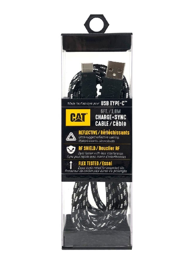 CAT كابل شحن USB-C إلى USB بسرعة عالية مع تخفيف الضغط بطول 6 أقدام باللونين الأسود والأبيض  - Image 5