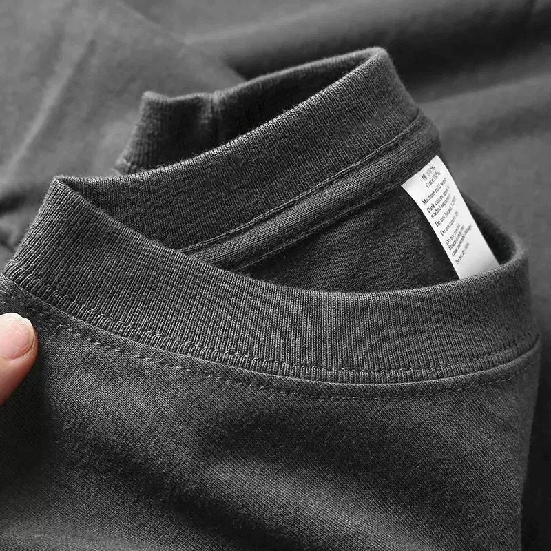 Deep coffee 300g heavy cotton long-sleeved loose solid color T-shirt top with thick men's and women's undershirts in autumn - Image 1