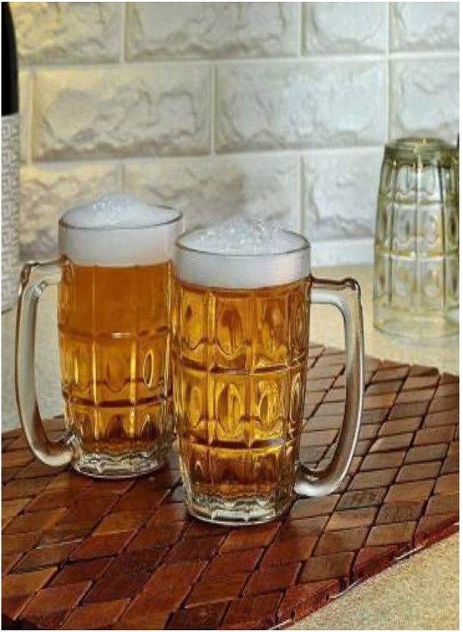 Kosh Lucky Thailand Transparent Fancy Stylish Crystal Clear Heavy Base Modern Beer Mug Glass Set with Handle for your Home Bar (400 ml, Clear) - Pack of 5 - Image 2
