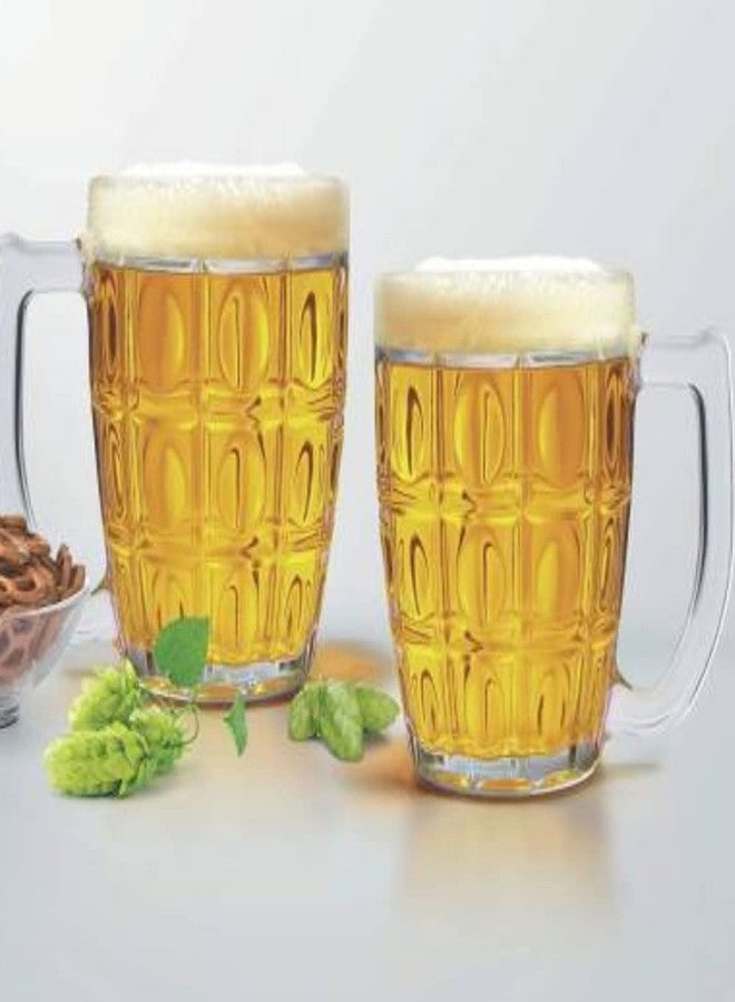 Kosh Lucky Thailand Transparent Fancy Stylish Crystal Clear Heavy Base Modern Beer Mug Glass Set with Handle for your Home Bar (400 ml, Clear) - Pack of 5 - Image 3