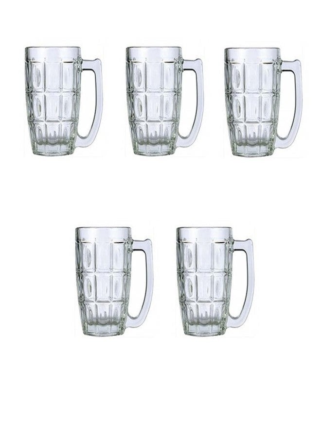 Kosh Lucky Thailand Transparent Fancy Stylish Crystal Clear Heavy Base Modern Beer Mug Glass Set with Handle for your Home Bar (400 ml, Clear) - Pack of 5 - Image 1