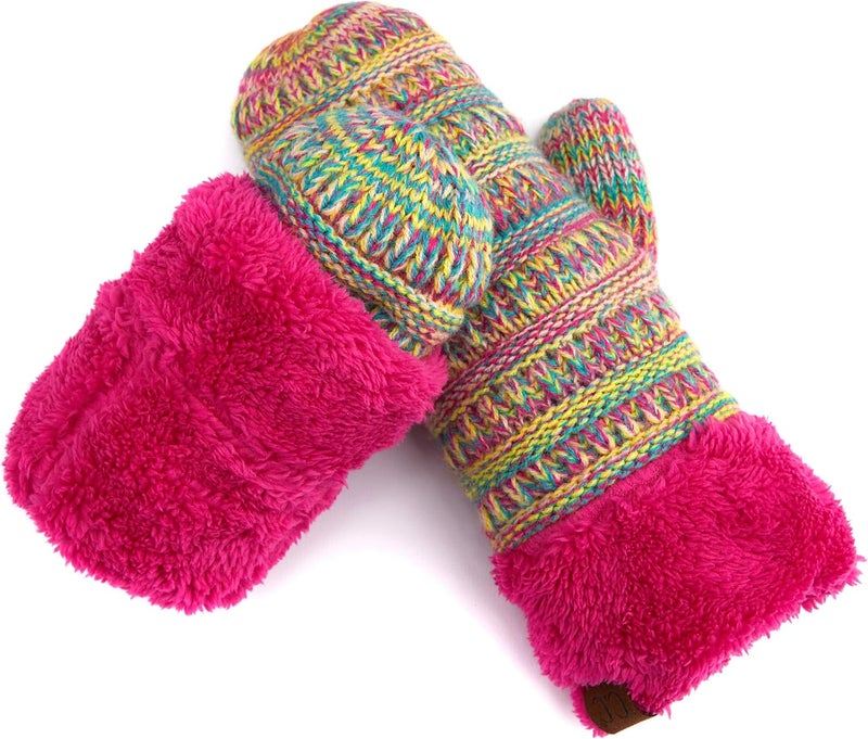 Cc Women Thick Faux Fur - Sherpa Fleece Lined Warm Winter Mittens - Image 3
