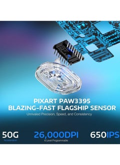 هجوم القرش ماوس ألعاب لاسلكي X3، ماوس كمبيوتر مريح بوزن 49 جرام، أوضاع ثلاثية PAW3395، مستشعر بصري بدقة 26 ألف نقطة في البوصة، عمر بطارية يصل إلى 200 ساعة، أزرار قابلة للبرمجة، ملحقات ألعاب لأجهزة الكمبيوتر الشخصية/الكمبيوتر المحمول/ماك  - Image 5