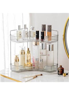 2 Tiers Corner Bathroom Counter Organizer Bathroom Countertop Shelf Makeup Organizer for Vanity Perfume Tray for Corner Storage (Grey)
