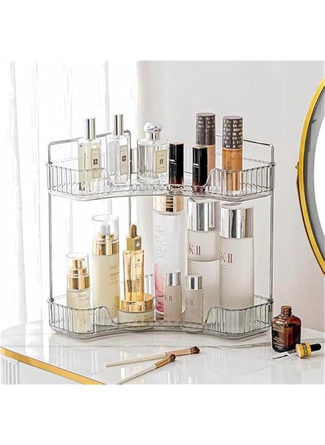 HOOKOR - 2 Tiers Corner Bathroom Counter Organizer Bathroom Countertop Shelf Makeup Organizer for Vanity Perfume Tray for Corner Storage (Grey) - Image 1