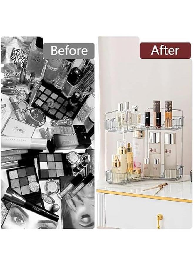 HOOKOR - 2 Tiers Corner Bathroom Counter Organizer Bathroom Countertop Shelf Makeup Organizer for Vanity Perfume Tray for Corner Storage (Grey) - Image 1