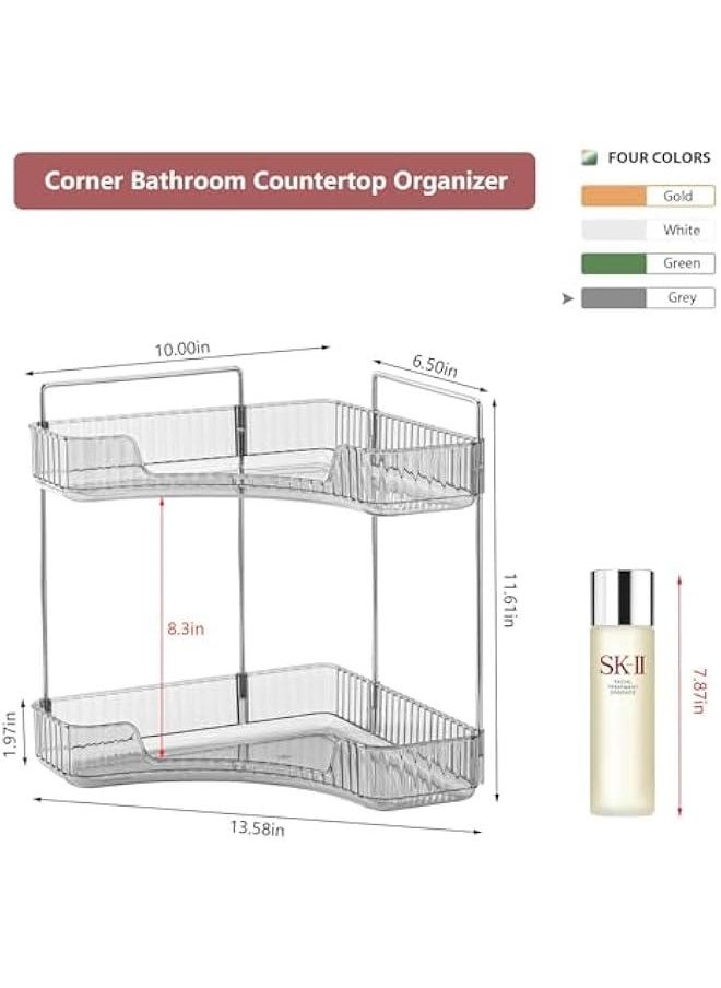 HOOKOR - 2 Tiers Corner Bathroom Counter Organizer Bathroom Countertop Shelf Makeup Organizer for Vanity Perfume Tray for Corner Storage (Grey) - Image 1