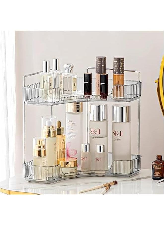 HOOKOR - 2 Tiers Corner Bathroom Counter Organizer Bathroom Countertop Shelf Makeup Organizer for Vanity Perfume Tray for Corner Storage (Grey) - Image 1