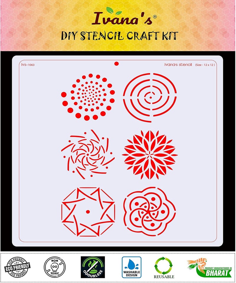 ivana's Ivana's Mix Modern Design Stencil for Art & Craft, Reusable DIY Decorative Stencil for Painting on Canvas, Fabric, Cloth, Paper, Glass, Furniture and Wall, Size - 12 x 12 inch, IVS-1063  - Image 2