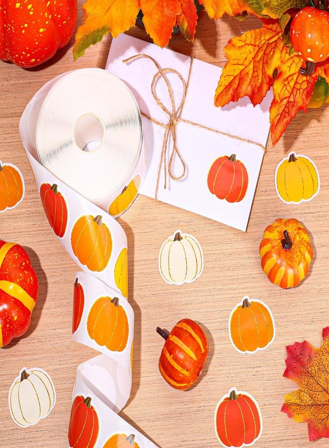 Whaline 1000 Pcs Fall Pumpkin Stickers Roll Orange Yellow Colored Pumpkin Self-Adhesive Sticker Decals for Autumn Thanksgiving Party Scrapbook Envelope Decor Supplies - Image 3