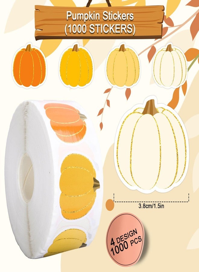 Whaline 1000 Pcs Fall Pumpkin Stickers Roll Orange Yellow Colored Pumpkin Self-Adhesive Sticker Decals for Autumn Thanksgiving Party Scrapbook Envelope Decor Supplies - Image 2