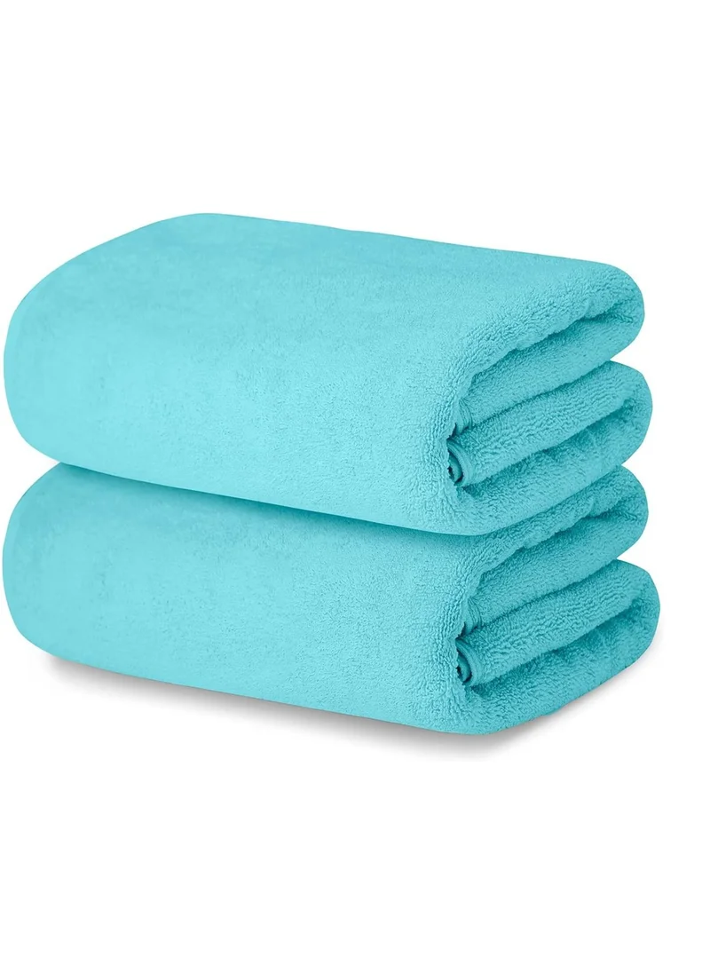 1 تشيس Oversized Bath  Sheets , AR Linen Soft Absorbent Large Towels Set Of 2  600GSM 76.2x152.4 CM Aqua