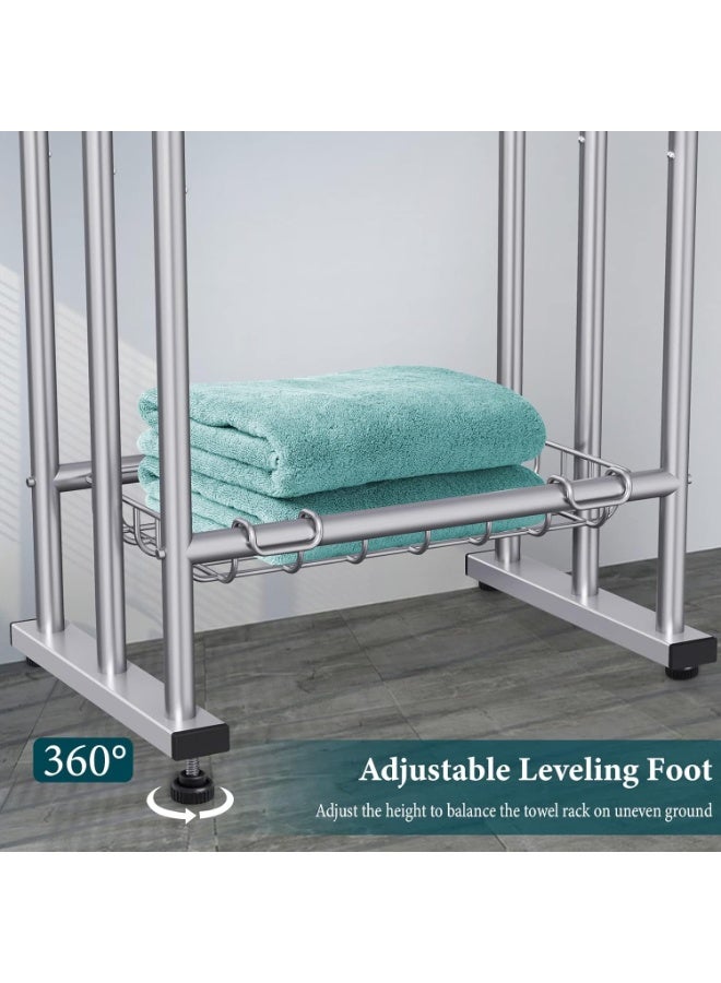 رف مناشف أرضي معدني قائم بذاته بسعة كبيرة بثلاث طبقات، حامل مناشف معدني مطلي بطبقة مضادة للصدأ، حامل تجفيف، رف منظم للحمام مع 3 رفوف تخزين لتوفير المساحة