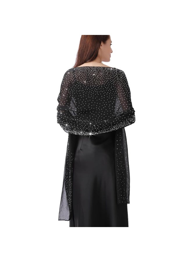 Women's Sparkly Rhinestone Chiffon Shawl Wrap – Soft Sheer Wedding Evening Scarf, 79x28 Inch, Formal Cover Up for Party & Prom - Image 1