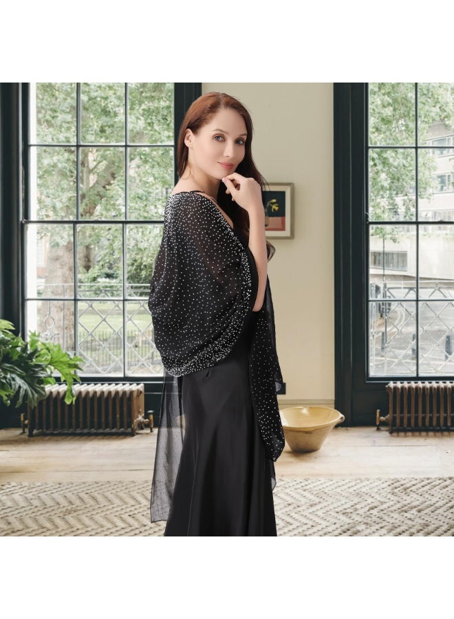 Women's Sparkly Rhinestone Chiffon Shawl Wrap – Soft Sheer Wedding Evening Scarf, 79x28 Inch, Formal Cover Up for Party & Prom - Image 5