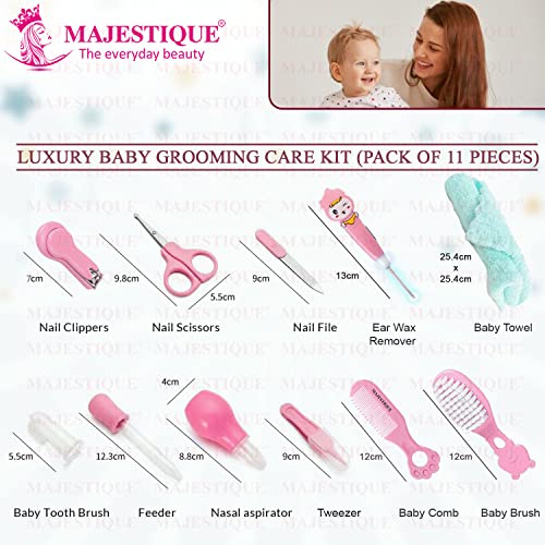 Majestique 11-in-1 Baby Grooming Kit | Portable Newborn Baby Grooming Set | Complete Manicure & Healthcare Kit for Infants, Toddlers, and Kids (Pink) - Image 2