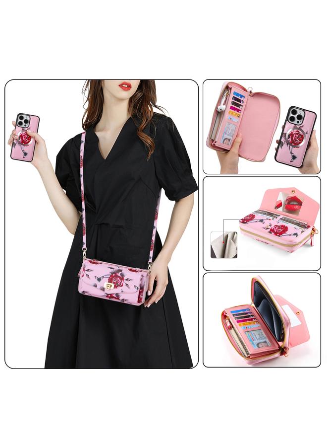 اس-توب جراب هاتف iPhone 15 Pro Max متعدد الوظائف على شكل زهرة، جراب هاتف جلدي بسحاب مع محفظة MagSafe - Image 5