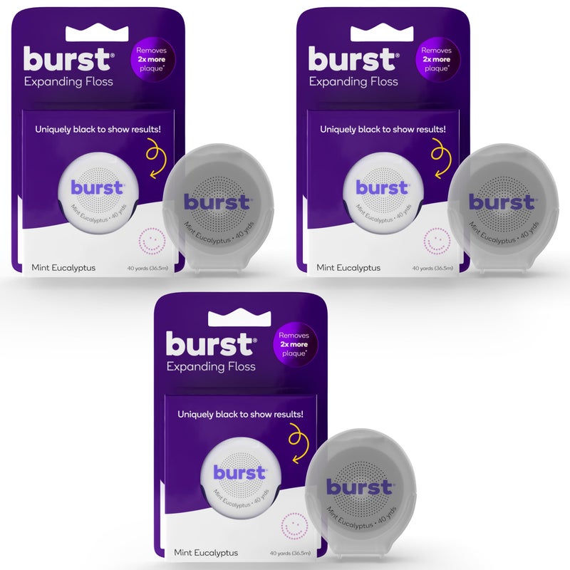 BURST Expanding Dental Floss (Mint Eucalyptus/160 Yards) | Stain Absorbing & Woven Teeth Floss with Xylitol Coating to Fight Cavities | Vegan | Paraben Free Expanding Floss - Image 1