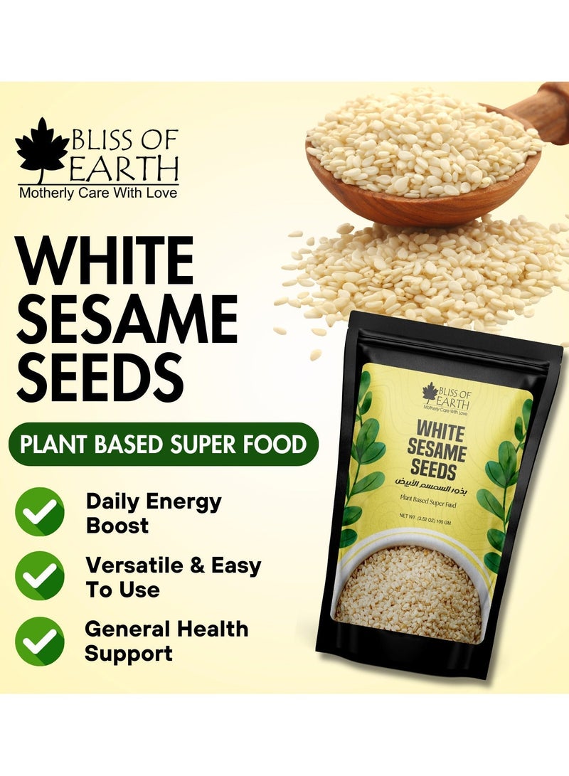 Bliss of Earth White Sesame Seeds 100g | Premium Hulled Sesame Seeds | Raw Natural Edible Seeds for Cooking Baking Tahini | Rich in Calcium Protein Fiber | Vegan Gluten Free Superfood - Image 3