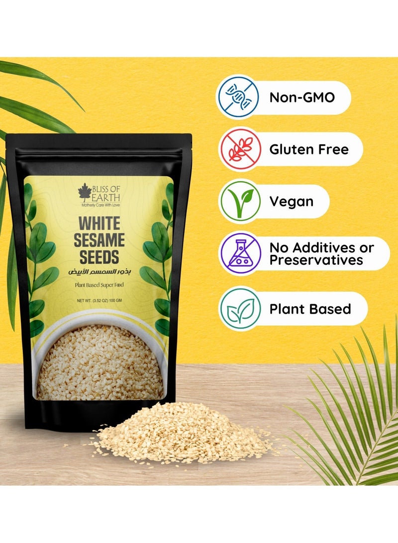 Bliss of Earth White Sesame Seeds 100g | Premium Hulled Sesame Seeds | Raw Natural Edible Seeds for Cooking Baking Tahini | Rich in Calcium Protein Fiber | Vegan Gluten Free Superfood - Image 4