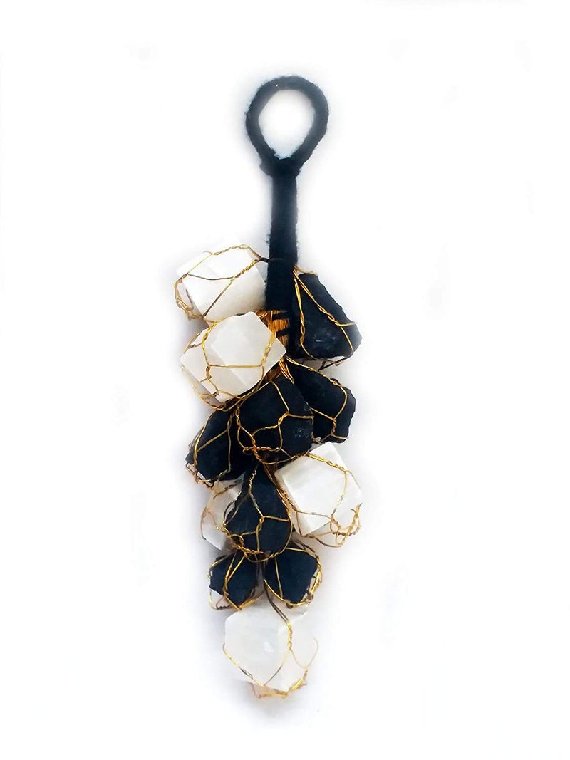 MAUTIK SADIWALA Natural Black Tourmaline and Selenite Rough Chunks Vastu Correction Yin Yang Door Hanging for Protection from Negative Energy Evil Eyes - Image 1