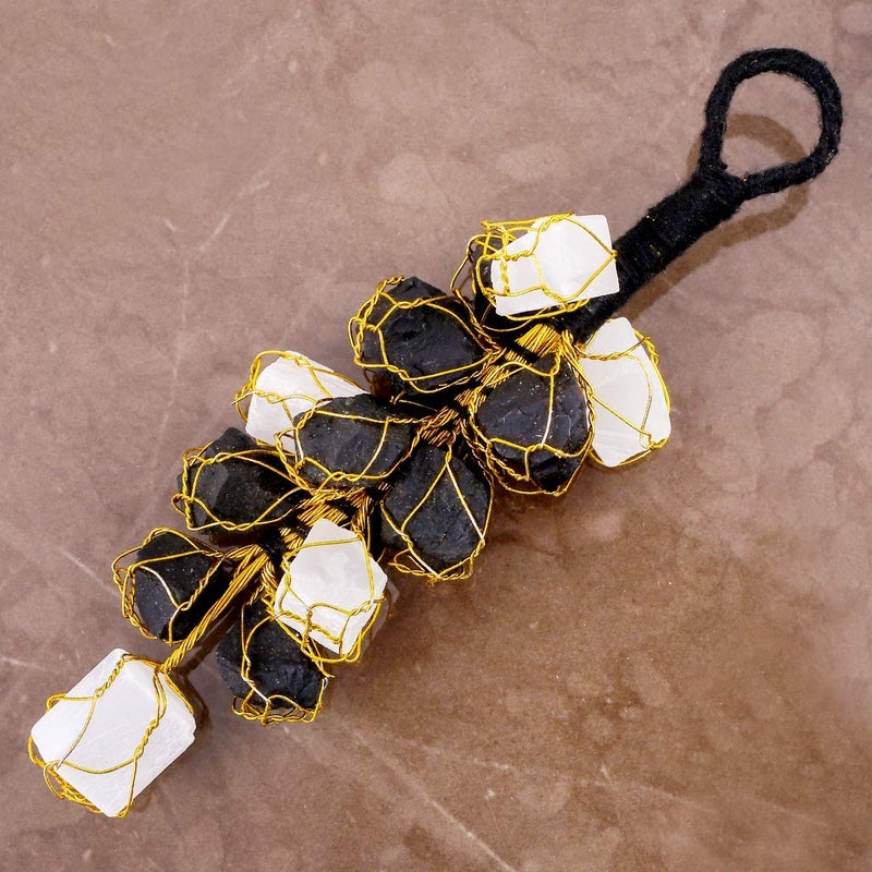 MAUTIK SADIWALA Natural Black Tourmaline and Selenite Rough Chunks Vastu Correction Yin Yang Door Hanging for Protection from Negative Energy Evil Eyes - Image 3