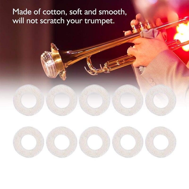 Dilwe Trumpet Washers Pad, 10 Pcs Trumpet Valve Felt Washers Cushion Pad Brass Trumpets Musical Instrument Accessory (White) Play instrument accessories - Image 5