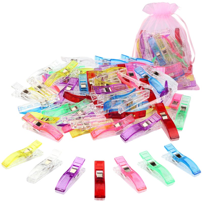 CampTek Large Sewing Clips, Pack of 50 Jumbo Wonder Seeing Magic Clips with Bag for Fabric,Needlepoint,Crafts,Paper Work,Binding,Quilting Supplies-Assorted Colors - Image 1