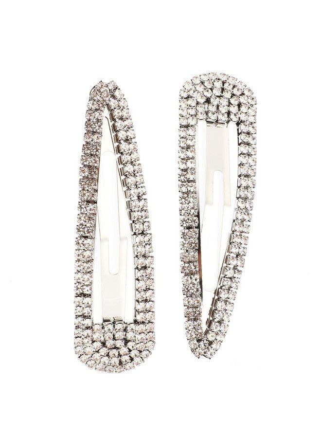 KALLORY 2Pcs Rhinestone Snap Hair Clips Crystal Snap Hair Clips Silver Metal Hair Clips Decorative Hair Accessories For Women Girls - Image 1