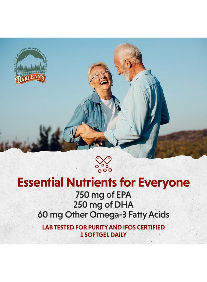 Barlean's Ideal Omega 3 Fish Oil Supplement, 1,000 mg Softgels, Pharmaceutical Grade EPA & DHA for Brain, Joint, & Heart Health, Orange Flavor, 30 ct - Image 5