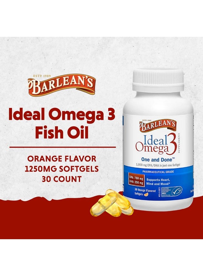 Barlean's Ideal Omega 3 Fish Oil Supplement, 1,000 mg Softgels, Pharmaceutical Grade EPA & DHA for Brain, Joint, & Heart Health, Orange Flavor, 30 ct - Image 2