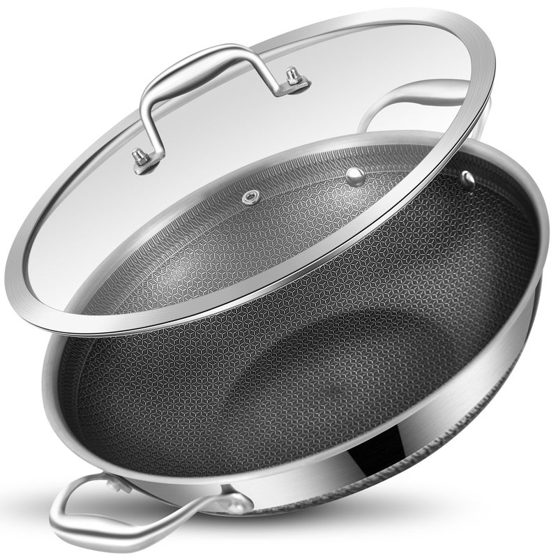 LOLYKITCH 13 Inch New Hybrid Tri-Ply Stainless Steel Wok Pan with Lid,Ceramic Non Stick Stir-Fry Pans,Induction Cooking Pot,Dishwasher and Oven Safe - Image 1