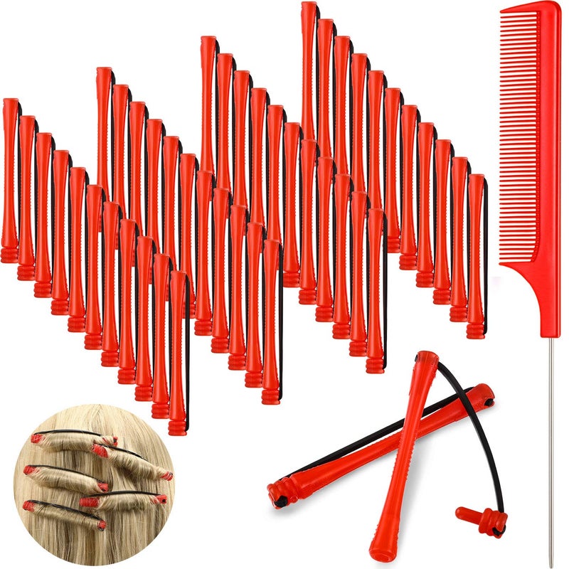 48 Pieces Hair Perm Rods Short Cold Wave Rods Plastic Perming Irons Hair Curling Rollers Curlers with Steel Pintail Comb Rat Tail Comb for Hairdressing Styling Supplies02 InchRed