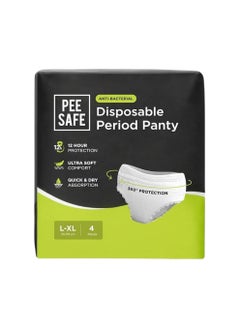 PEESAFE PeeSafe Disposable Period Panties for Women Leak Proof, Period Panty for heavy blood flow, 360° Protection, Overnight Comfort, Rash & Toxin Free, Seamless Fit, Large to X-large size - 4 Panties  - Image 1