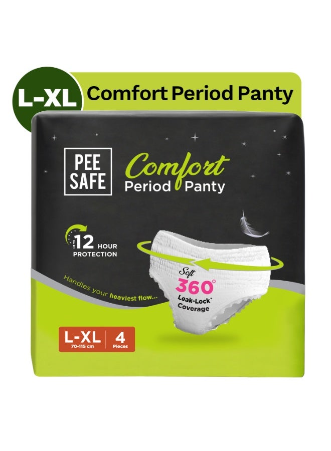 PeeSafe Disposable Period Panties for Women Leak Proof, Period Panty for heavy blood flow, 360° Protection, Overnight Comfort, Rash & Toxin Free, Seamless Fit, Large to X-large size - 4 Panties - Image 1