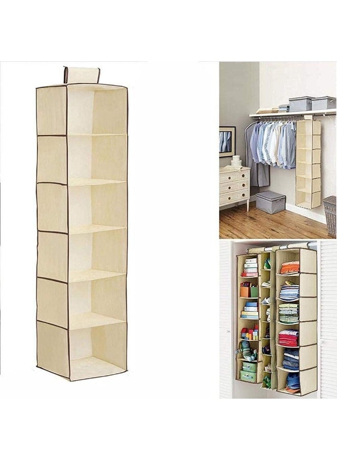 منظم خزانة معلق بـ 6 أقسام – أرفف قماشية لتعليق الملابس والأحذية والإكسسوارات – منظم خزانة موفر للمساحة - Image 3