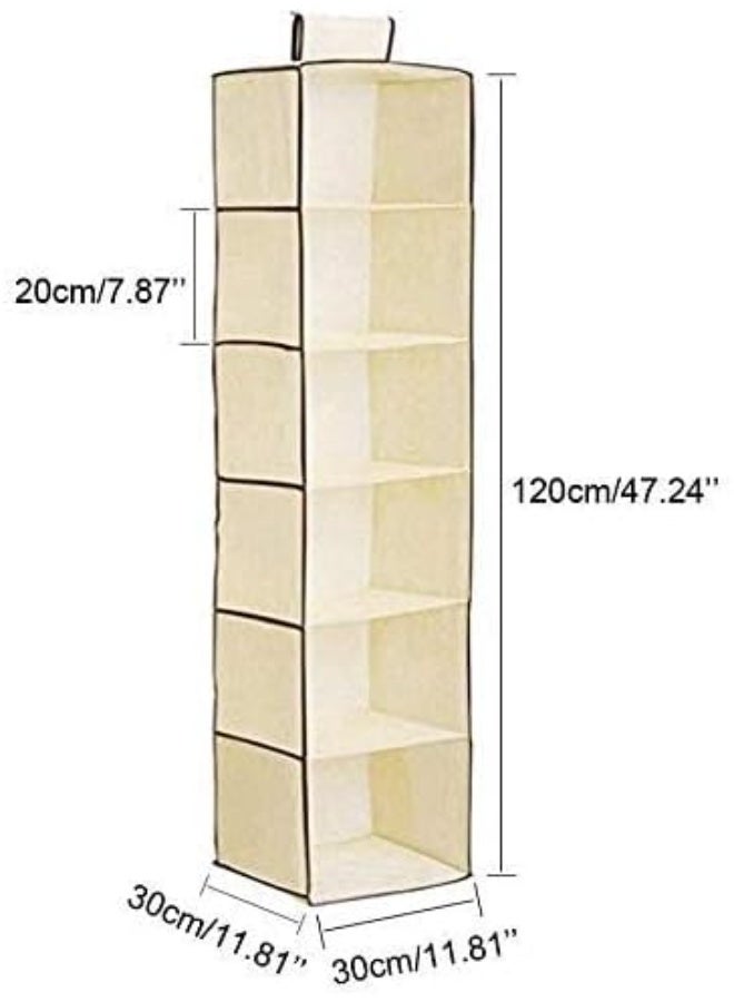 منظم خزانة معلق بـ 6 أقسام – أرفف قماشية لتعليق الملابس والأحذية والإكسسوارات – منظم خزانة موفر للمساحة - Image 2